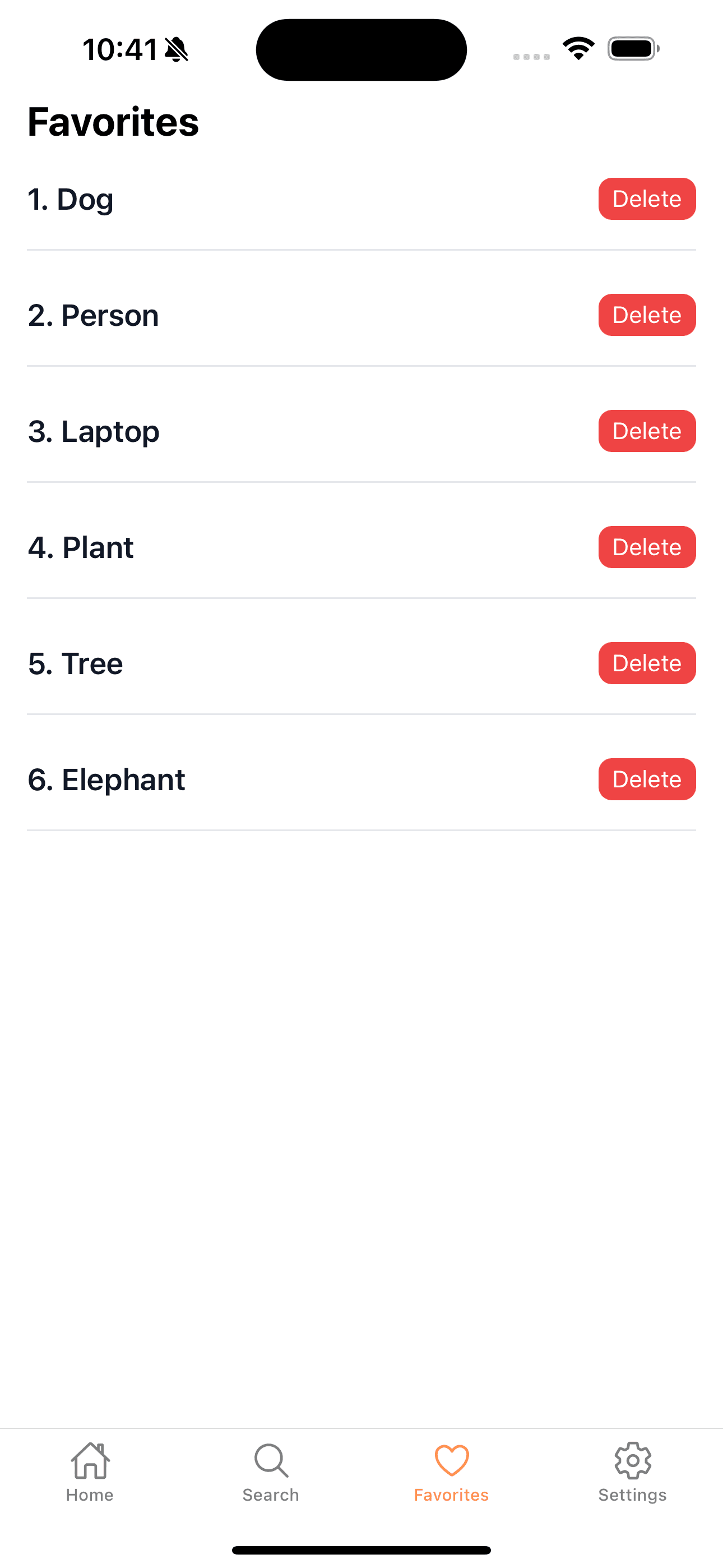 Favorites list