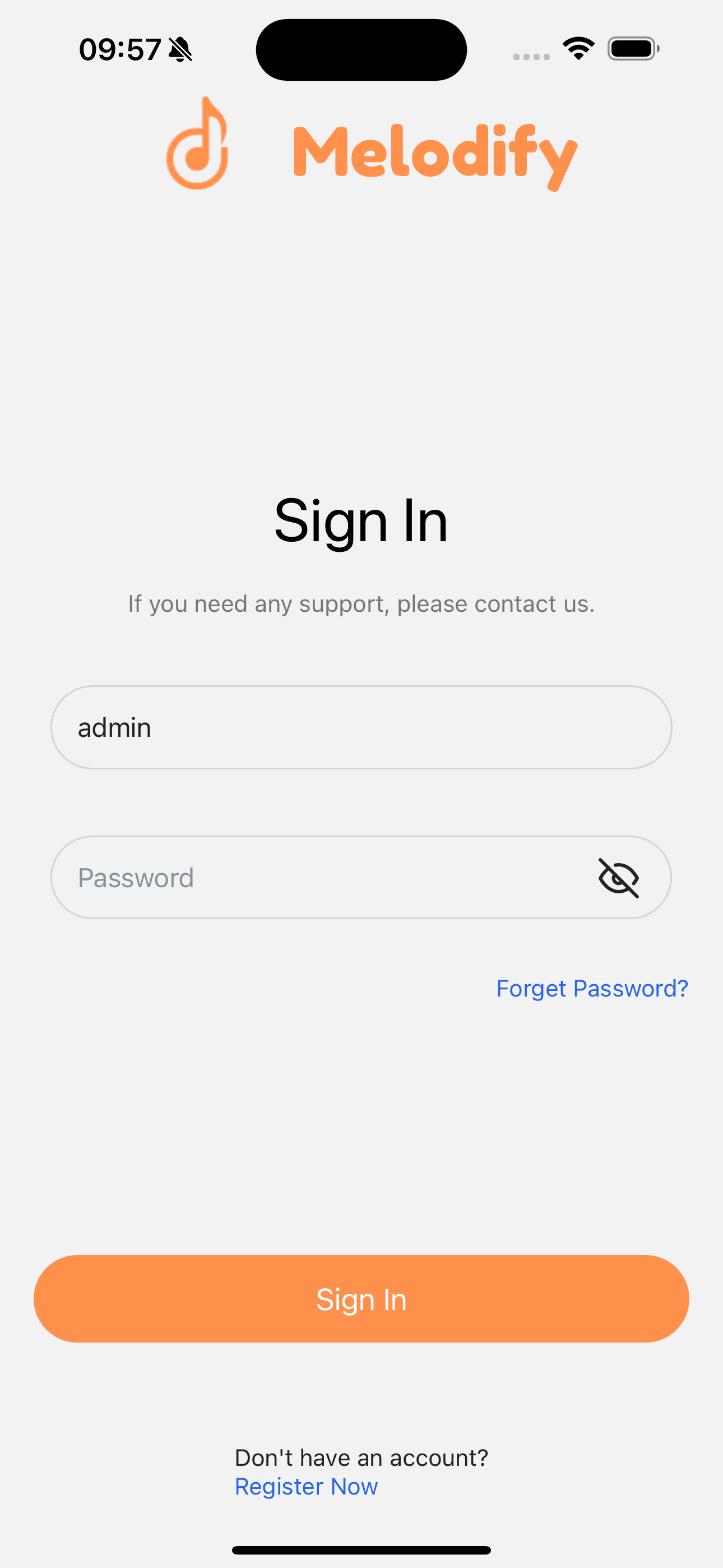 Login screen