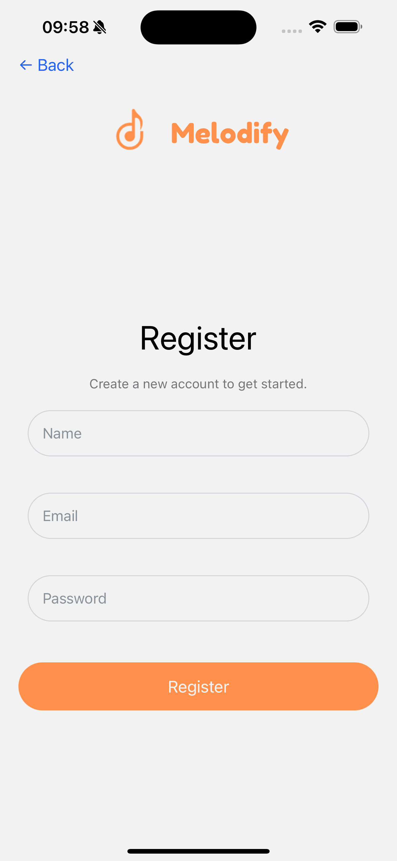 Register screen