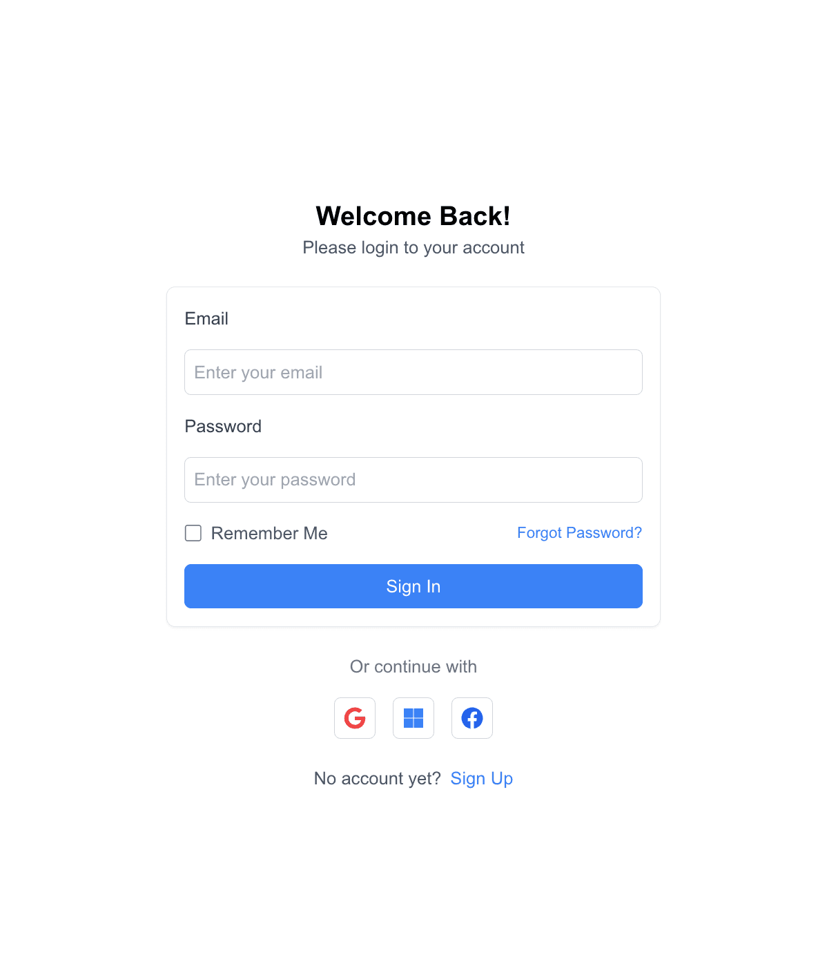 Login screen