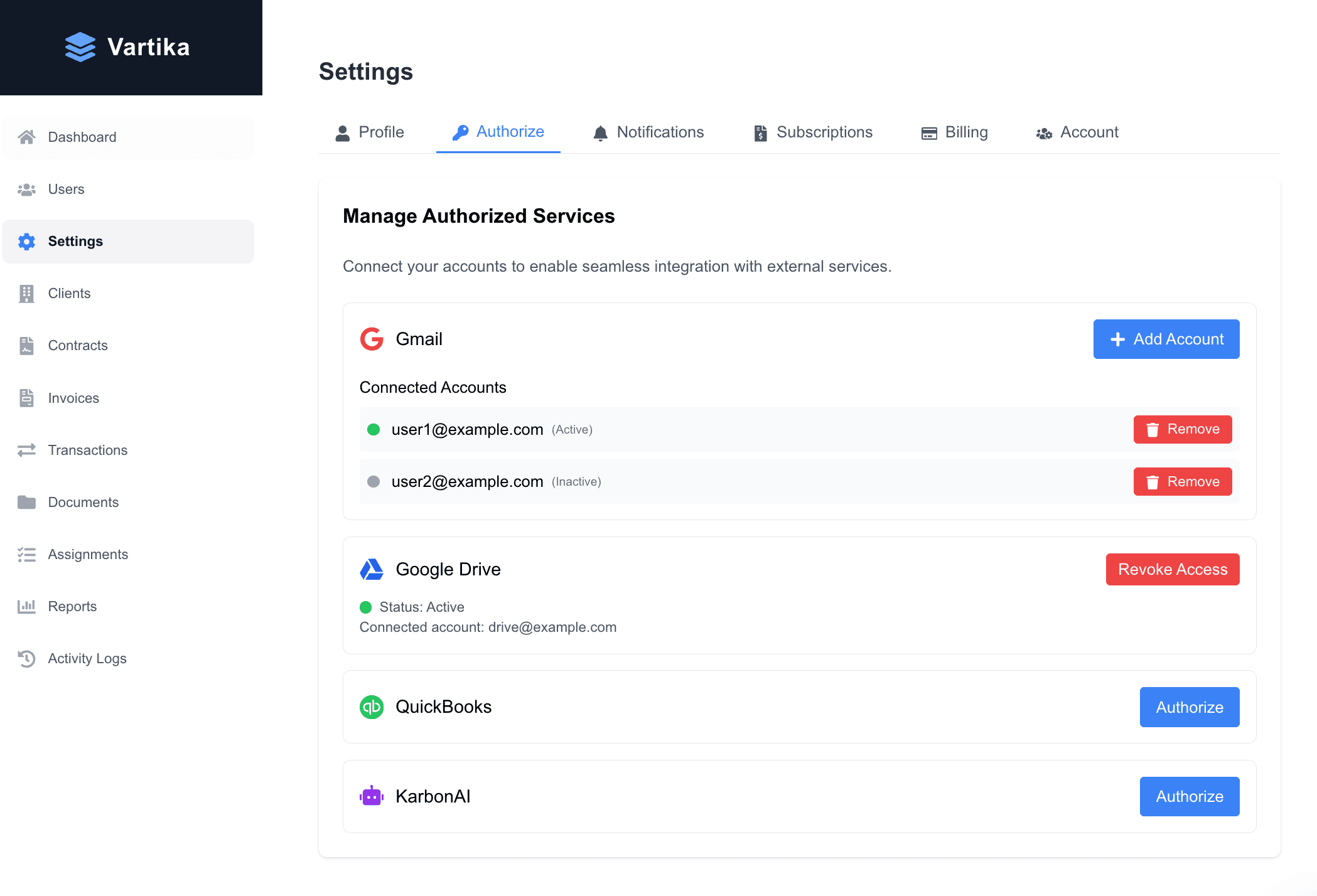 Integration settings